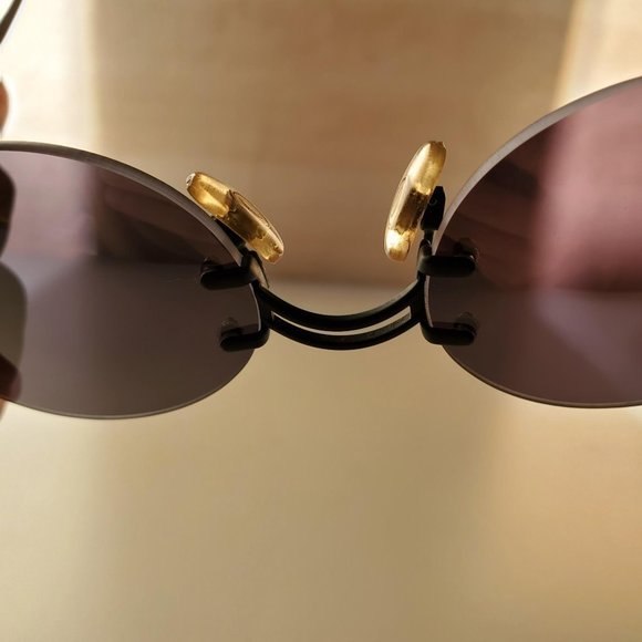 Moschino Vintage 90s Persol Small Oval Rimless Sunglasses Black Grey - Picture 4 of 16